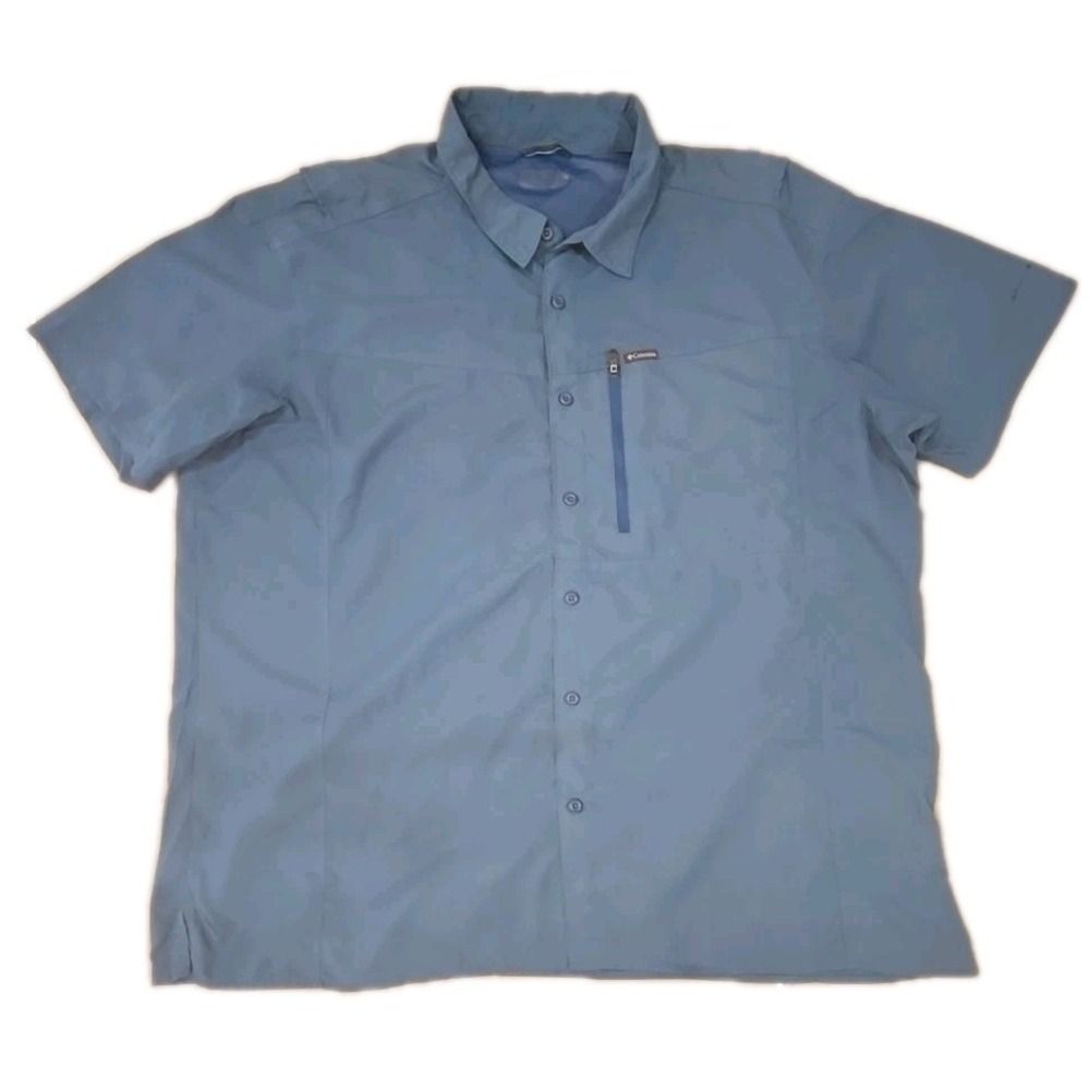 Columbia Mens 2XL Fishing Shirt Blue Short Sleeve Vented Omni-Shade Button Up
